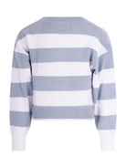 Maglione per bambina Monnalisa azzurro a righe con stampa grafica sul davanti - Rubino Kids