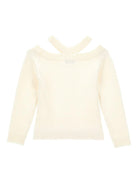 Maglione per bambina Monnalisa beige con scollo all'americana - Rubino Kids