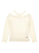 Maglione per bambina Monnalisa beige con scollo all'americana - Rubino Kids