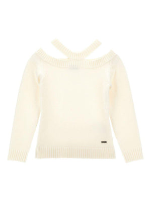 Maglione per bambina Monnalisa beige con scollo all'americana