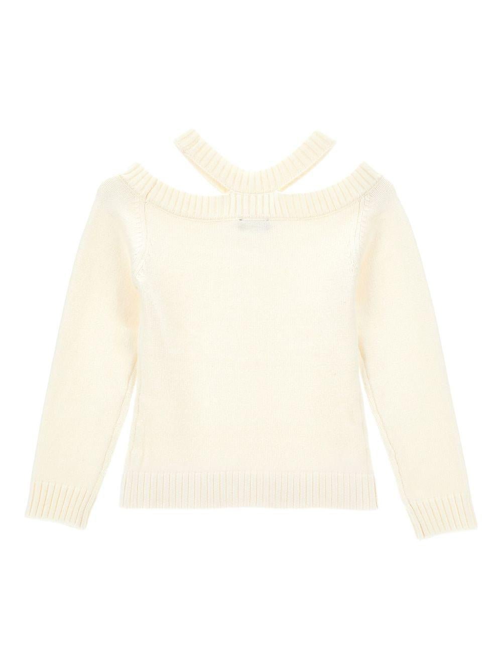 Maglione per bambina Monnalisa beige con scollo all'americana - Rubino Kids