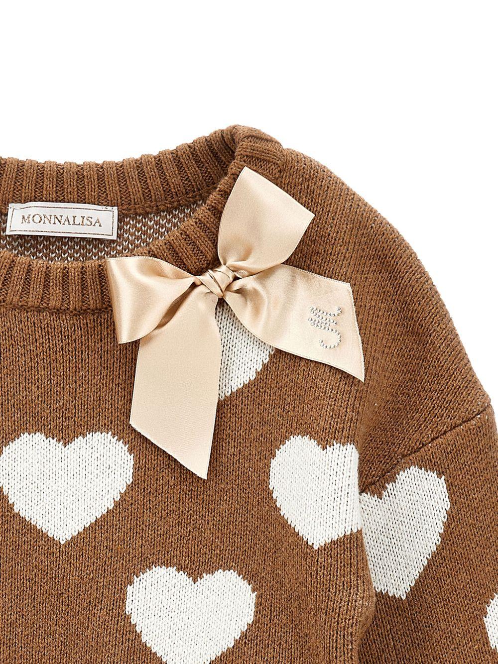 Maglione per bambina Monnalisa marrone con motivo a cuori - Rubino Kids