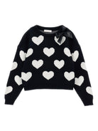 Maglione per bambina Monnalisa nero con motivo a cuori - Rubino Kids