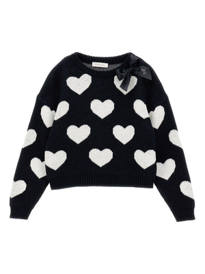 Maglione per bambina Monnalisa nero con motivo a cuori