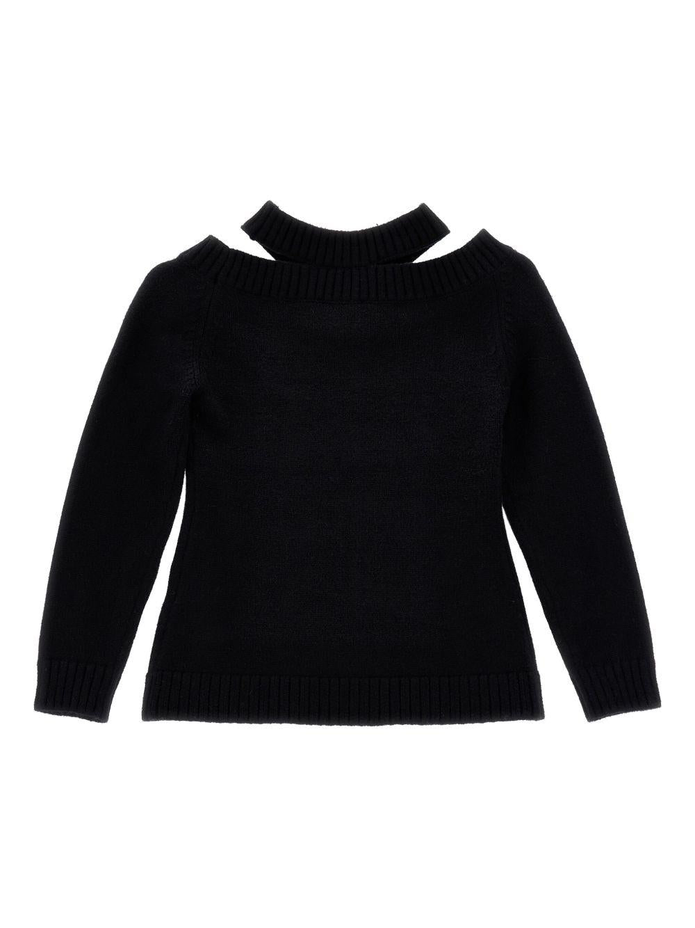 Maglione per bambina Monnalisa nero con scollo all'americana - Rubino Kids