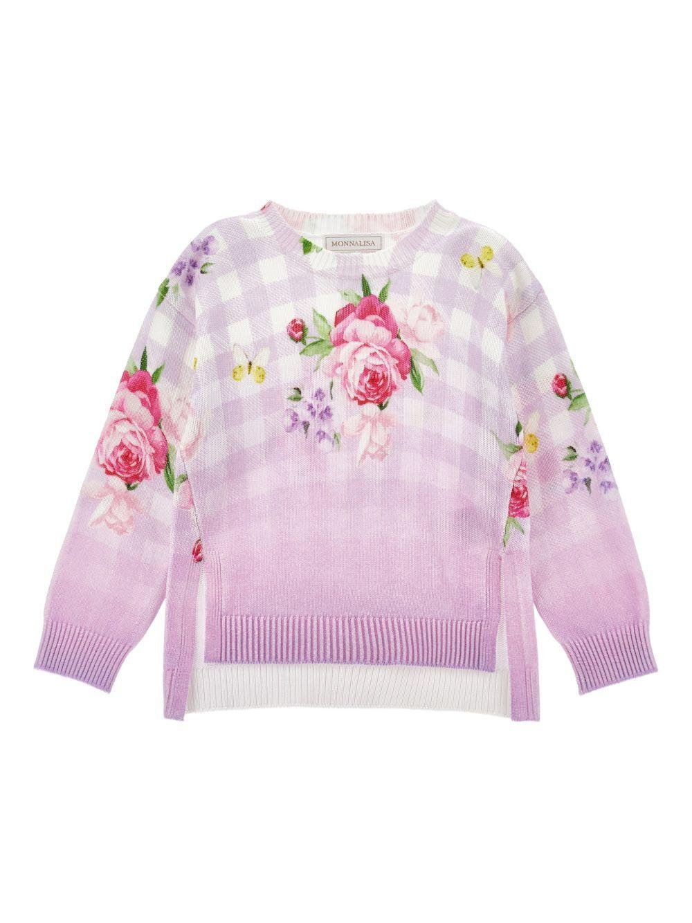 Maglione per bambina Monnalisa rosa a quadretti - Rubino Kids
