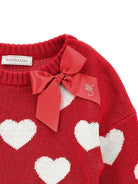 Maglione per bambina Monnalisa rosso con motivo a cuori - Rubino Kids