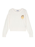 Maglione per bambina Moschino Kids bianco con applicazione Teddy Bear - Rubino Kids