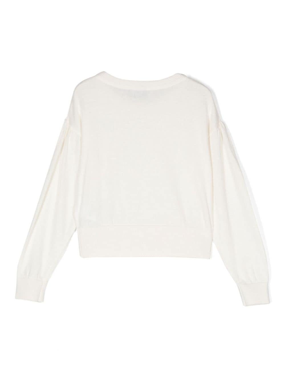 Maglione per bambina Moschino Kids bianco con applicazione Teddy Bear - Rubino Kids