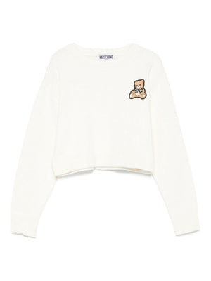 Maglione per bambina Moschino Kids bianco con applicazione Teddy Bear