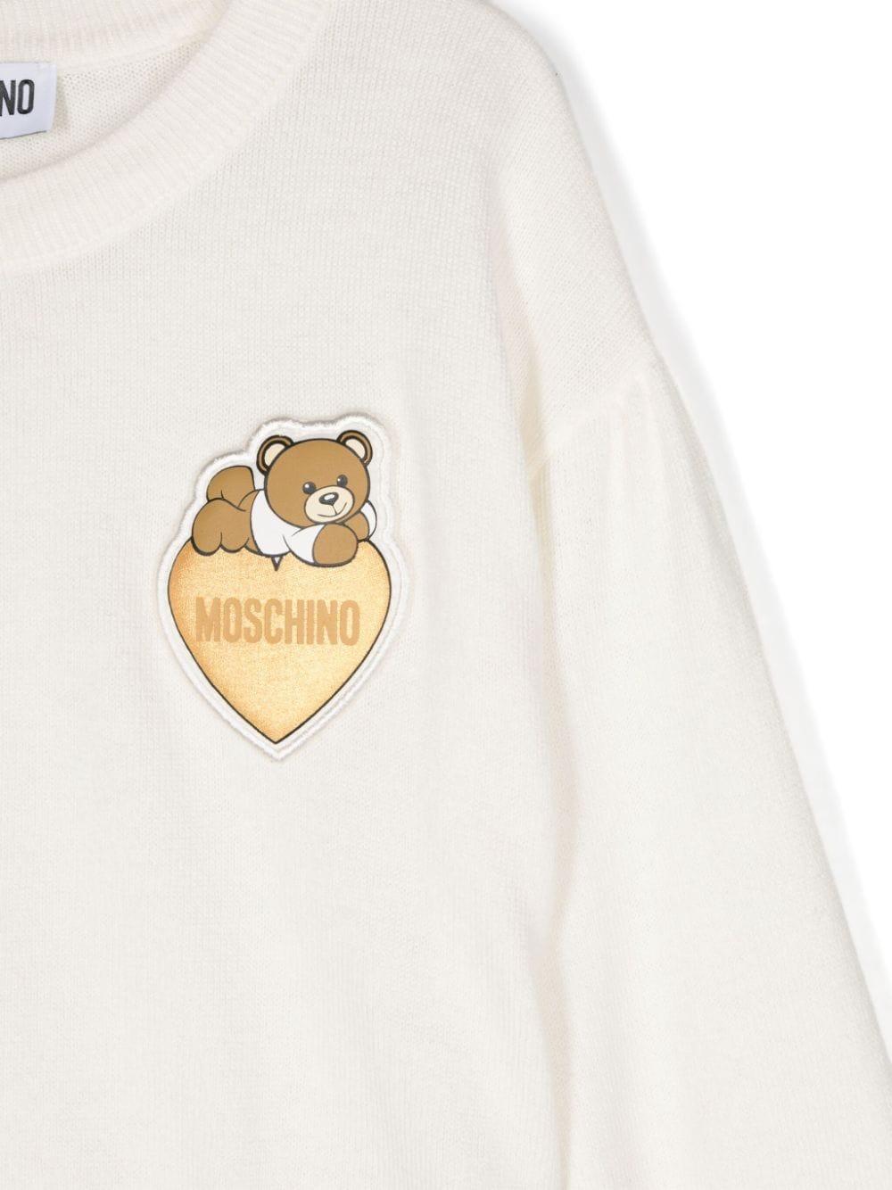 Maglione per bambina Moschino Kids bianco con applicazione Teddy Bear - Rubino Kids