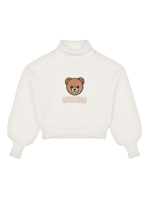 Maglione per bambina Moschino Kids bianco con motivo Teddy Bear