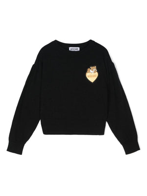 Maglione per bambina Moschino Kids nero con applicazione Teddy Bear