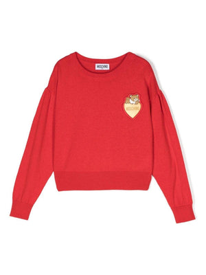Maglione per bambina Moschino Kids rosso con applicazione Teddy Bear
