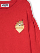 Maglione per bambina Moschino Kids rosso con applicazione Teddy Bear - Rubino Kids