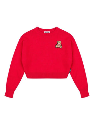 Maglione per bambina Moschino Kids rosso con motivo Teddy Bear