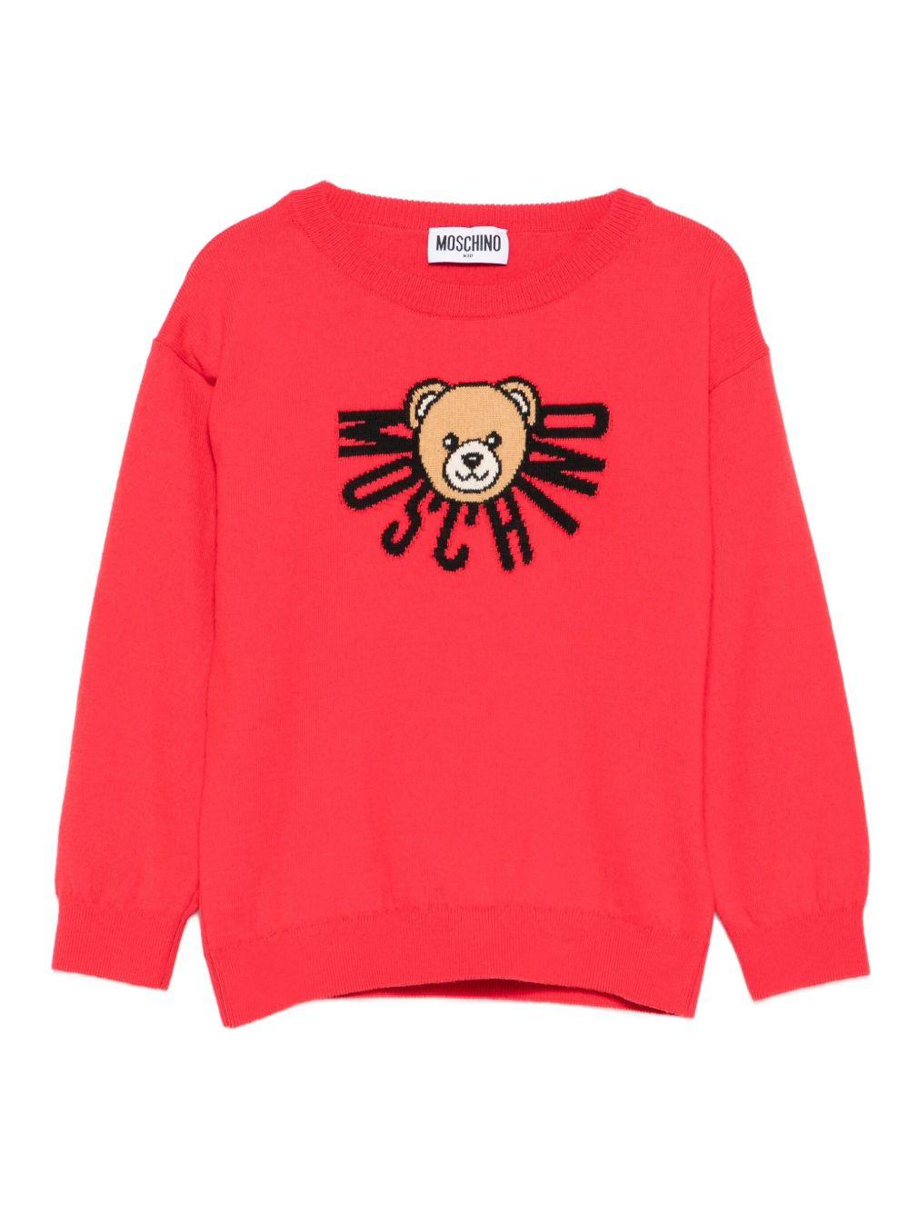 Maglione per bambina Moschino Kids rosso con ricamo Teddy Bear - Rubino Kids
