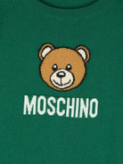 Maglione per bambina Moschino Kids verde con logo intarsiato e ricamo Teddy Bear - Rubino Kids