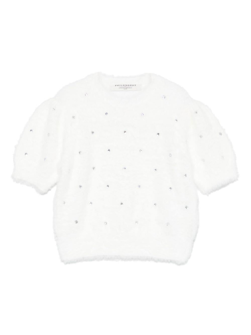 Maglione per bambina Philosophy Di Lorenzo Serafini Kids bianco con decorazione con strass - Rubino Kids