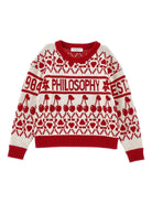 Maglione per bambina Philosophy di Lorenzo Serafini Kids rosso con motivo a ciligie - Rubino Kids
