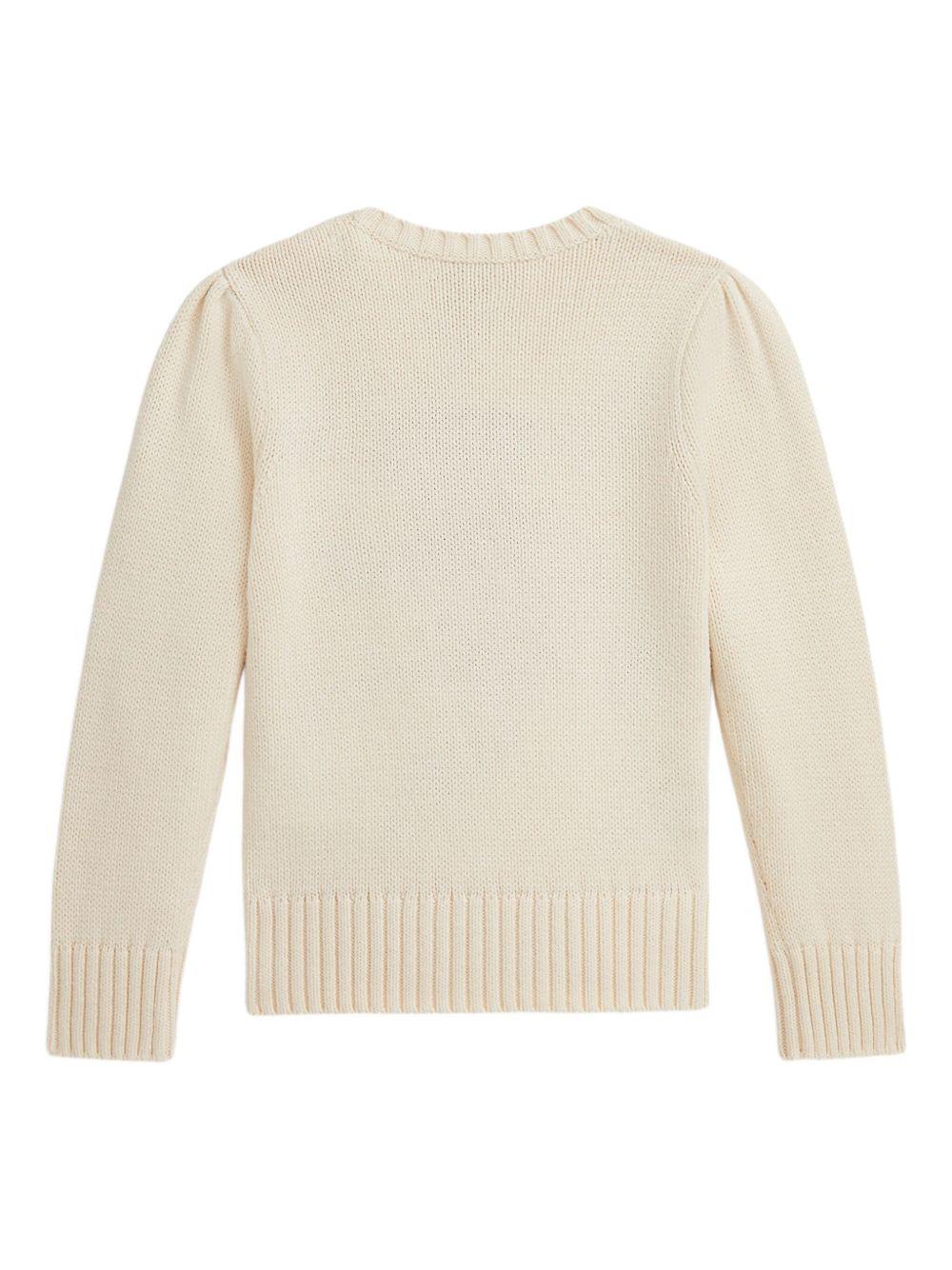 Maglione per bambina Polo Ralph Lauren Kids bianco con intarsio orsetto sui pattini da ghiaccio - Rubino Kids