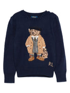 Maglione per bambina Polo Ralph Lauren Kids blu con ricamo Teddy Bear - Rubino Kids