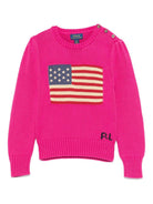 Maglione per bambina Polo Ralph Lauren Kids fucsia con motivo a bandiera - Rubino Kids