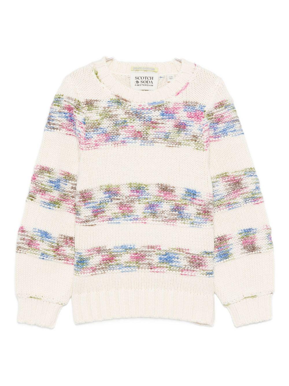 Maglione per bambina Scotch & Soda Kids bianco con dettagli a righe multicolore - Rubino Kids