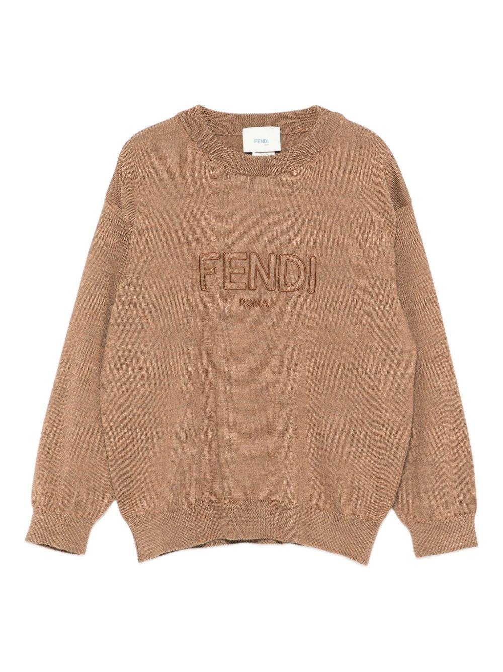 Maglione per bambini Fendi Kids marrone con logo ricamato - Rubino Kids
