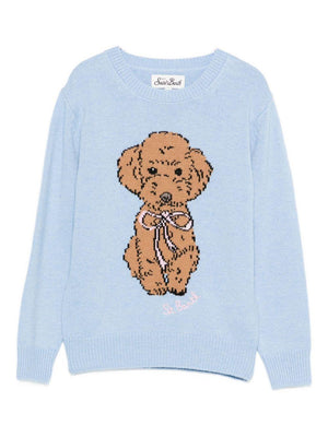 Maglione per bambini MC2 Saint Barth Kids azzurro con ricamo cagnolino