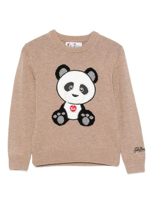 Maglione per bambini MC2 Saint Barth Kids x Trudi beige con ricamo Panda sul davanti
