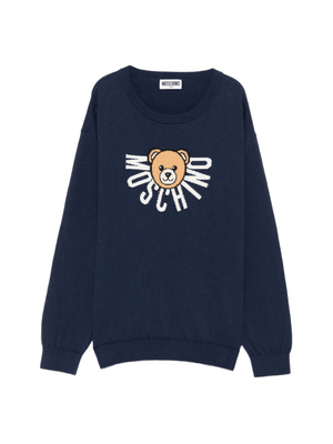 Maglione per bambini Moschino Kids blu con motivo Teddy Bear