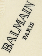 Maglione per bambino Balmain Kids beige con logo a intarsio e girocollo - Rubino Kids