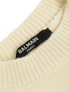 Maglione per bambino Balmain Kids beige con logo a intarsio e girocollo - Rubino Kids