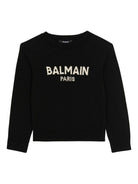 Maglione per bambino Balmain Kids nero con logo a intarsio e girocollo - Rubino Kids
