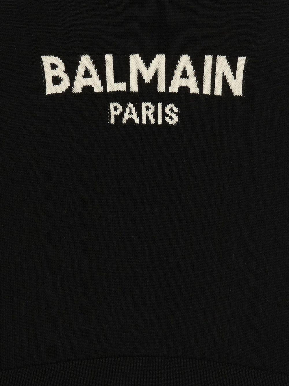 Maglione per bambino Balmain Kids nero con logo a intarsio e girocollo - Rubino Kids