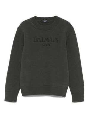 Maglione per bambino Balmain Kids verde con ricamo