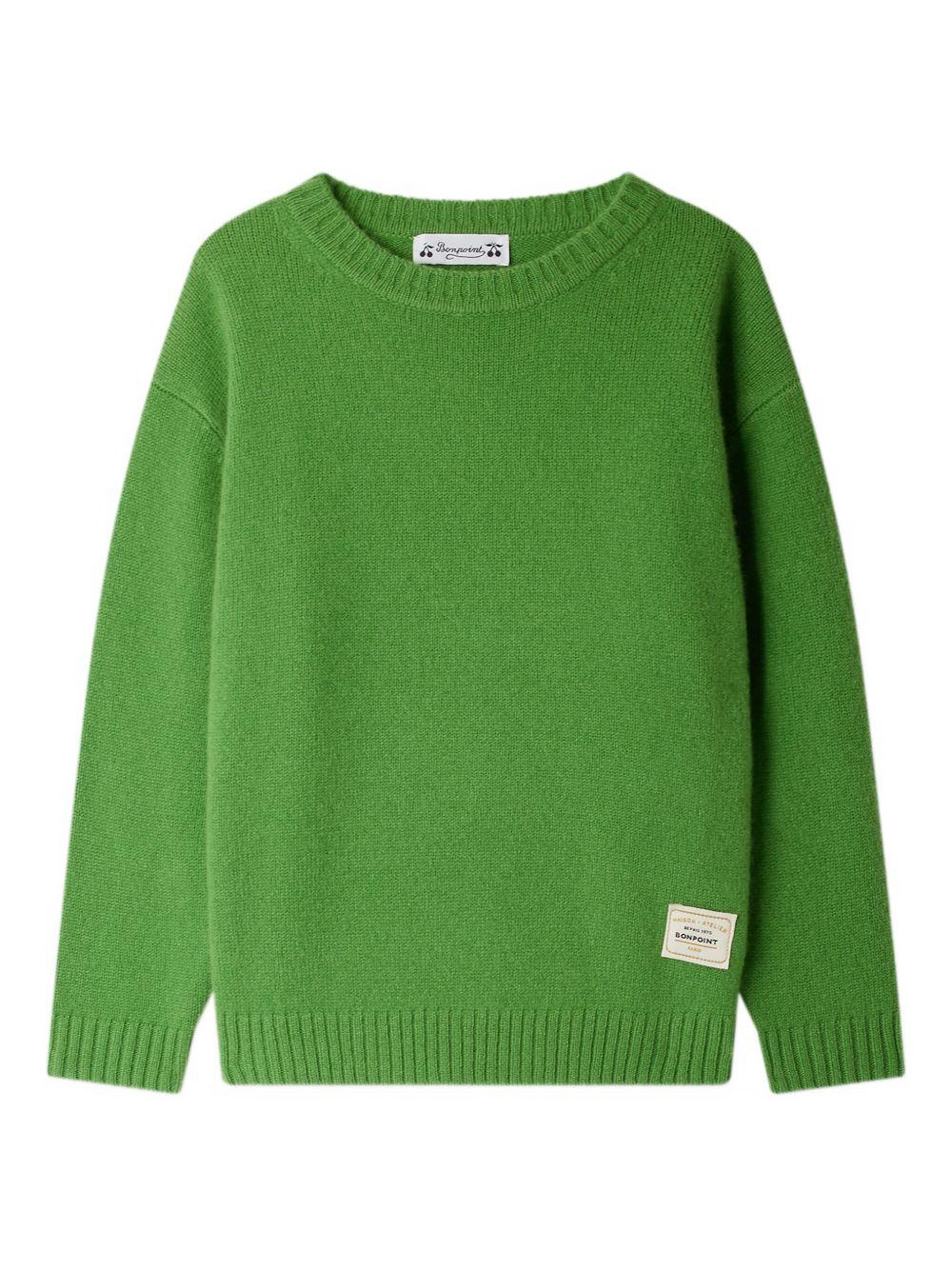 Maglione per bambino Bonpoint Jason verde in lana con applicazione sui gomiti - Rubino Kids