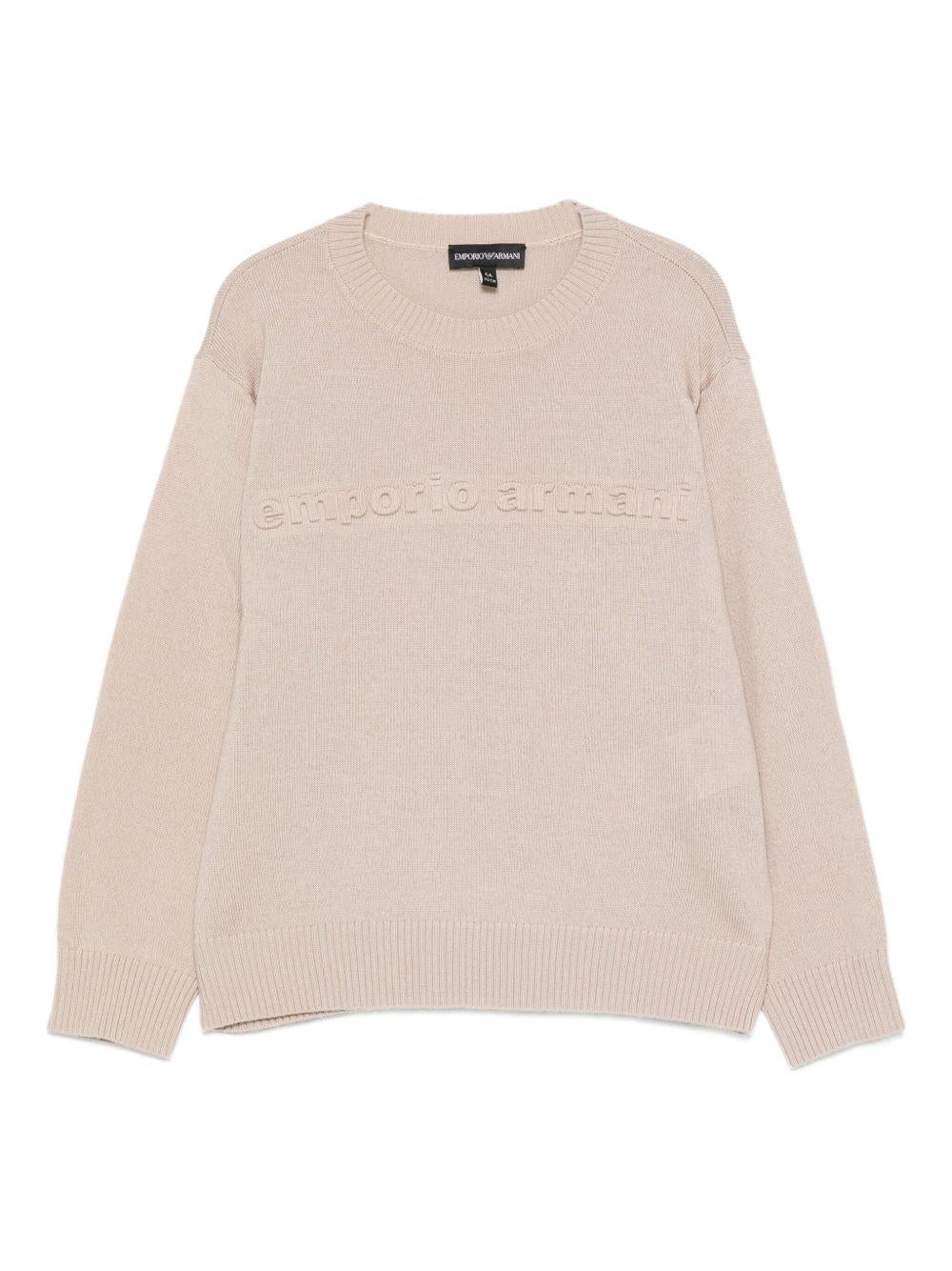 Maglione per bambino Emporio Armani Kids beige con logo in rilievo - Rubino Kids