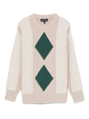Emporio Armani Kids beige sweater with diamond pattern for boys