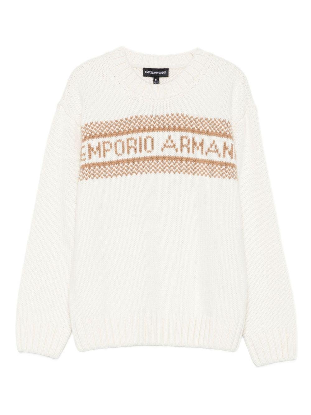 Maglione per bambino Emporio Armani Kids bianco con intarsio del logo - Rubino Kids
