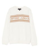 Maglione per bambino Emporio Armani Kids bianco con intarsio del logo - Rubino Kids