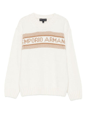 Maglione per bambino Emporio Armani Kids bianco con intarsio del logo