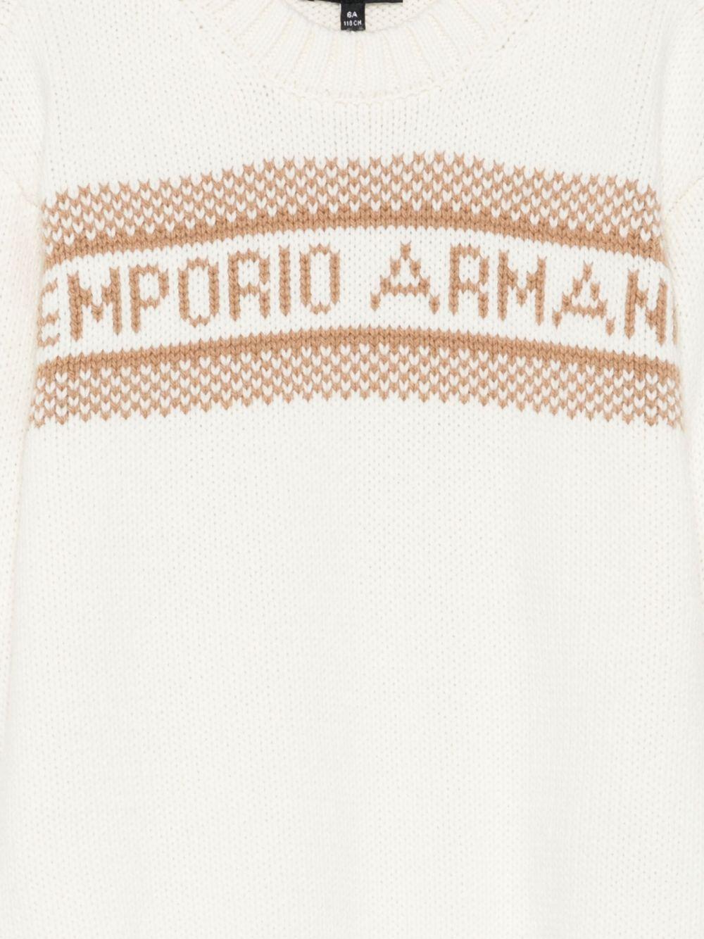 Maglione per bambino Emporio Armani Kids bianco con intarsio del logo - Rubino Kids