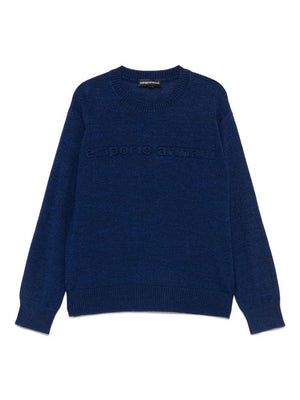 Maglione per bambino Emporio Armani Kids blu con dettaglio con logo