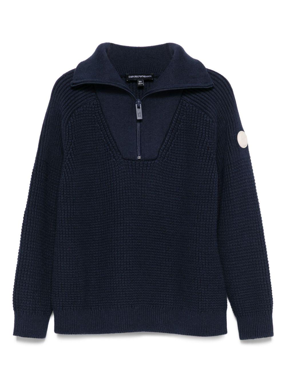 Maglione per bambino Emporio Armani Kids blu con logo applicato - Rubino Kids