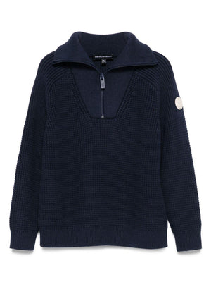 Maglione per bambino Emporio Armani Kids blu con logo applicato