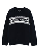 Maglione per bambino Emporio Armani Kids nero con intarsio del logo - Rubino Kids