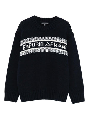 Maglione per bambino Emporio Armani Kids nero con intarsio del logo