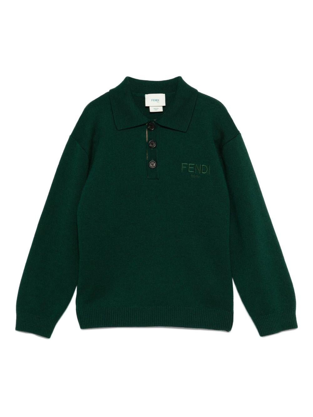 Maglione per bambino Fendi Kids verde con logo ricamato - Rubino Kids